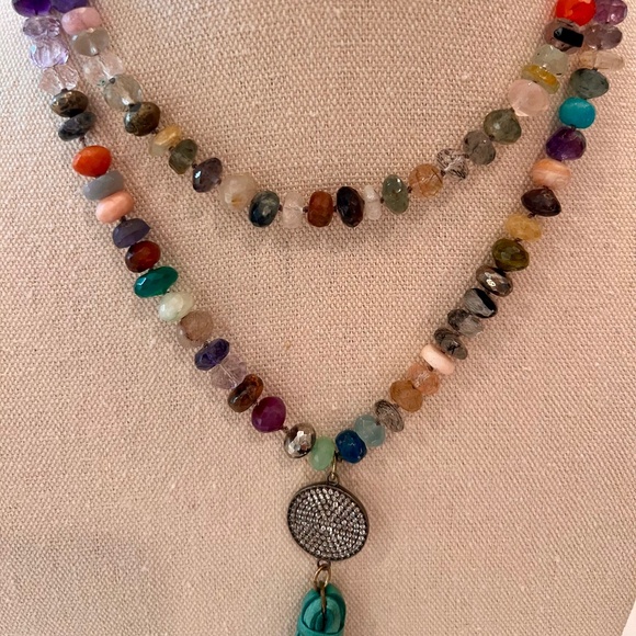 Multi-Colored Gemstone Necklace:  Amethyst, Aquamarine, Ruby, Citrine... - Picture 2 of 4